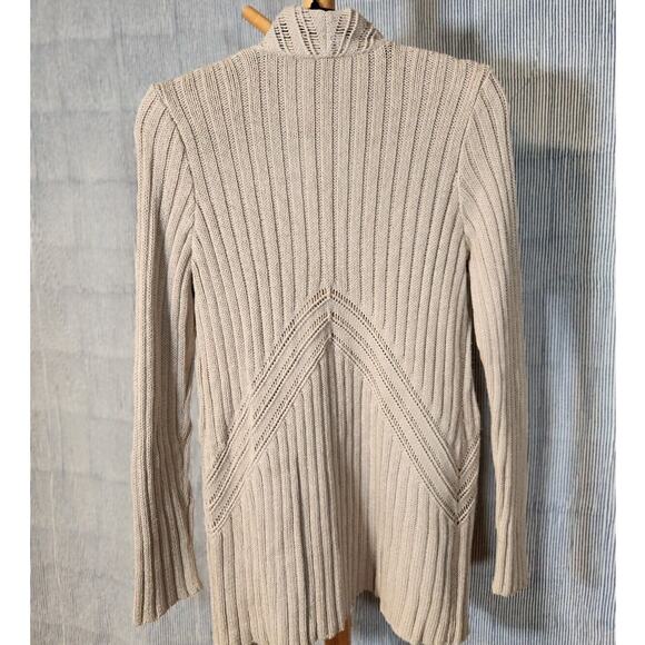 Chicos $90 Small Beige Open Knit Cotton Blend Shawl Collar Open Front Cardigan - Picture 4 of 8